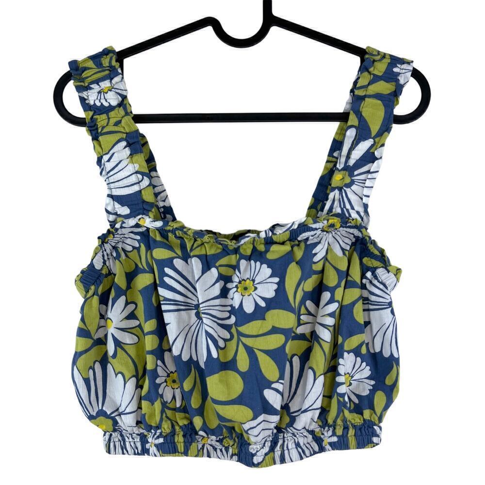 Aerie Woven Cropped Tank Top Marbled Blue Floral Daisy Size Medium Resortwear